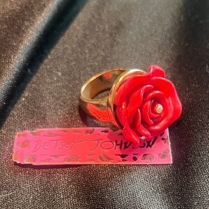 Betsey Johnson Gold Ring with Bold Pink Rose